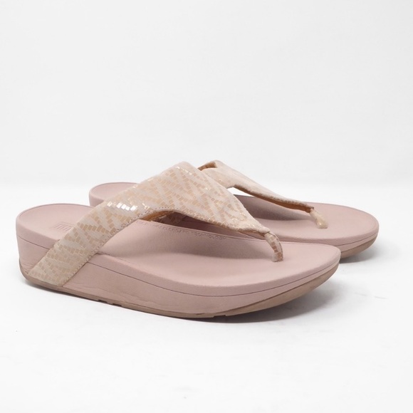 FITFLOP Sandals Lottie Chevron Shimmer Thongs Slip On Comfort Wedge Pink Size 7 - Picture 9 of 9